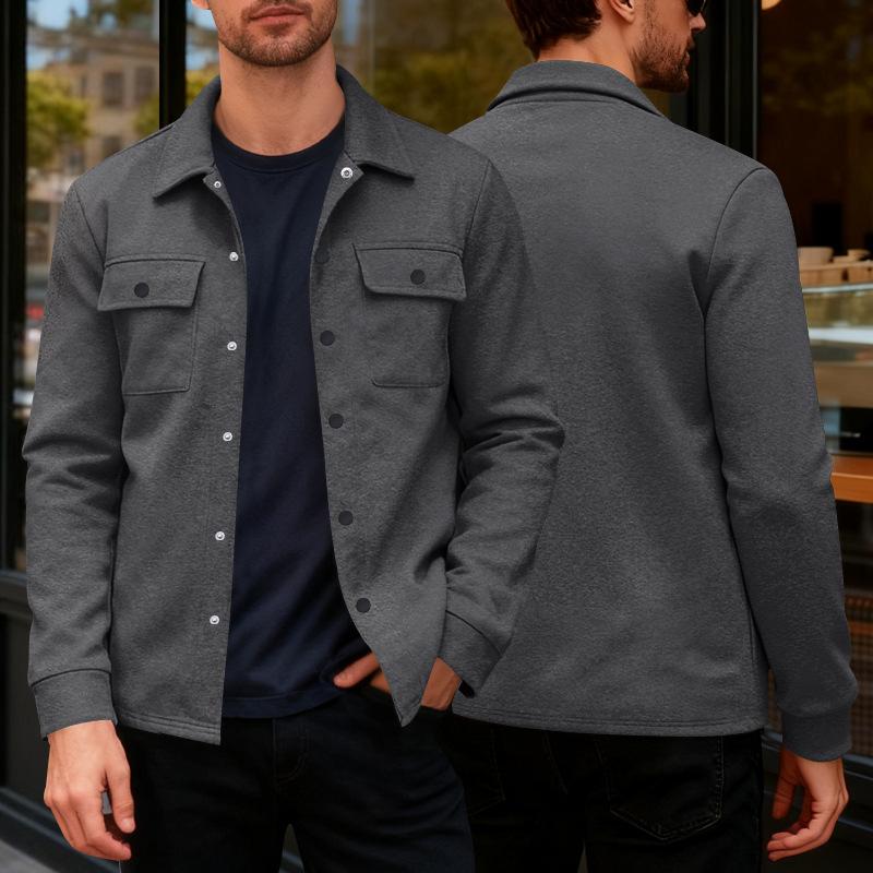 Men S Casual Slim Fit Single Breasted Collared Long Sleeve Solid Color Warm Jacket