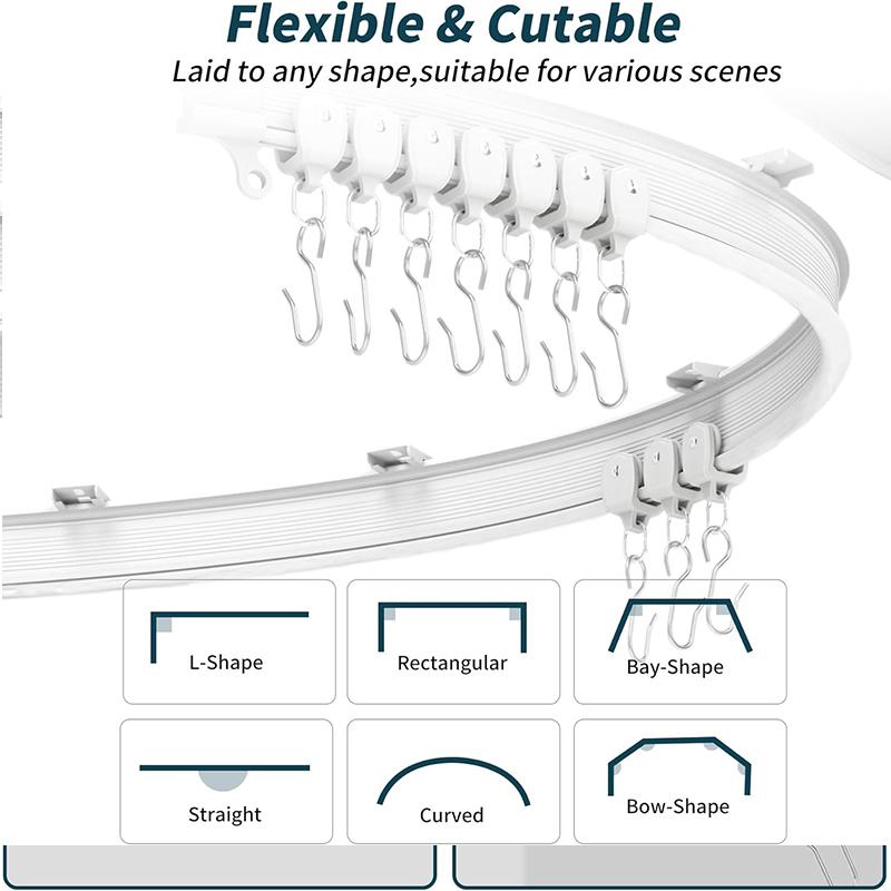 Flexible Bendable Ceiling Curtain Track Kit Durable Plastic With Multiple Hooks for Room Divider Curtains Rod RV Ceiling Track F