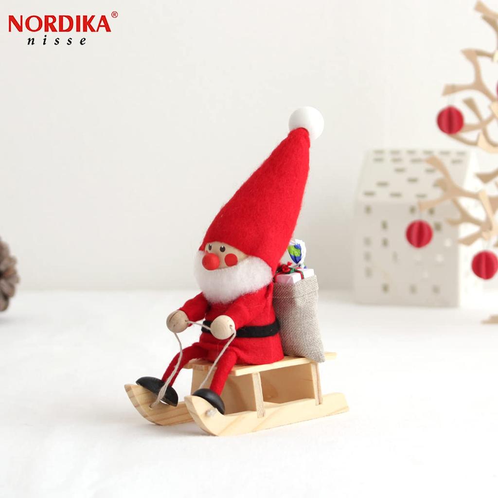 NORDIKA Nisse Christmas Wooden Doll On a Sleigh Red (Santa / / NRD120072)