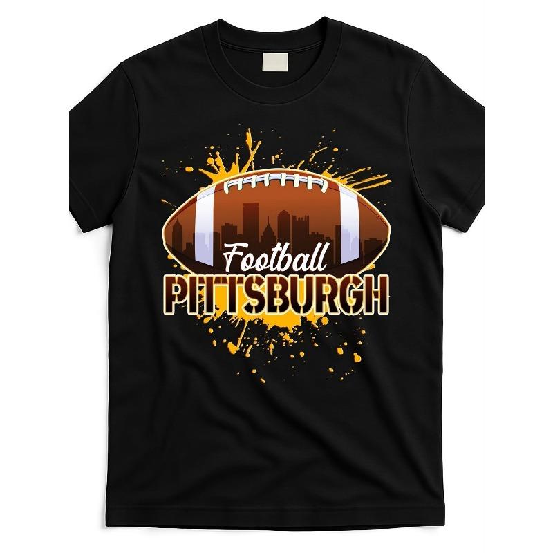 

European sizes MenS Pittsburgh Football Vintage Graphic T-Shirt - Black Team Spirit Design with Bold Yellow & Orange Lettering XL