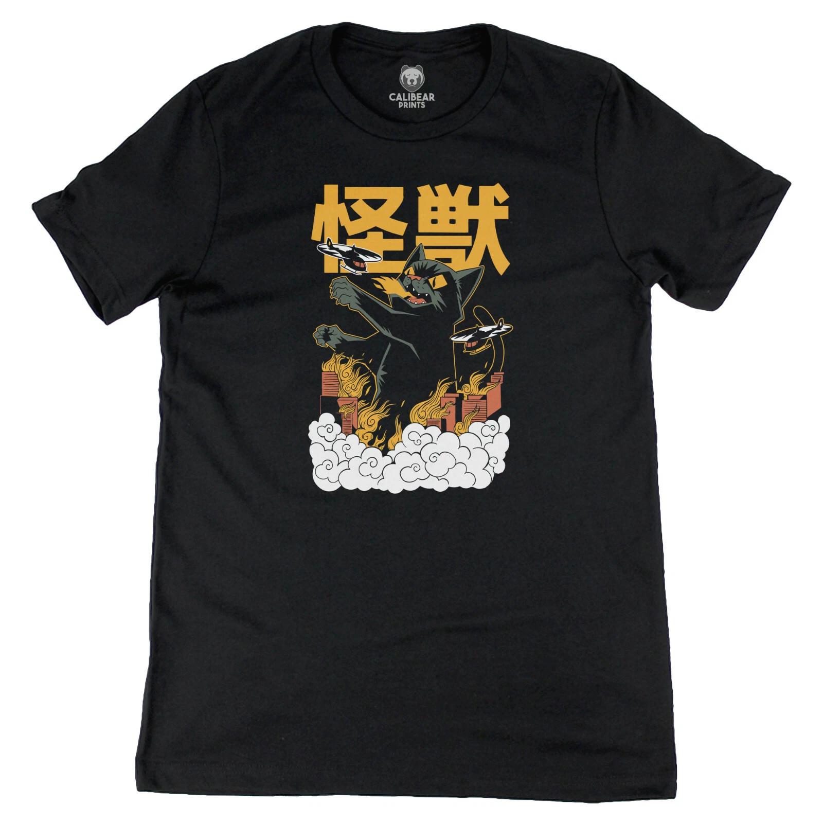 Kaiju Cat Anime Style Graphic Art Funny Tee Novelty T shirt L