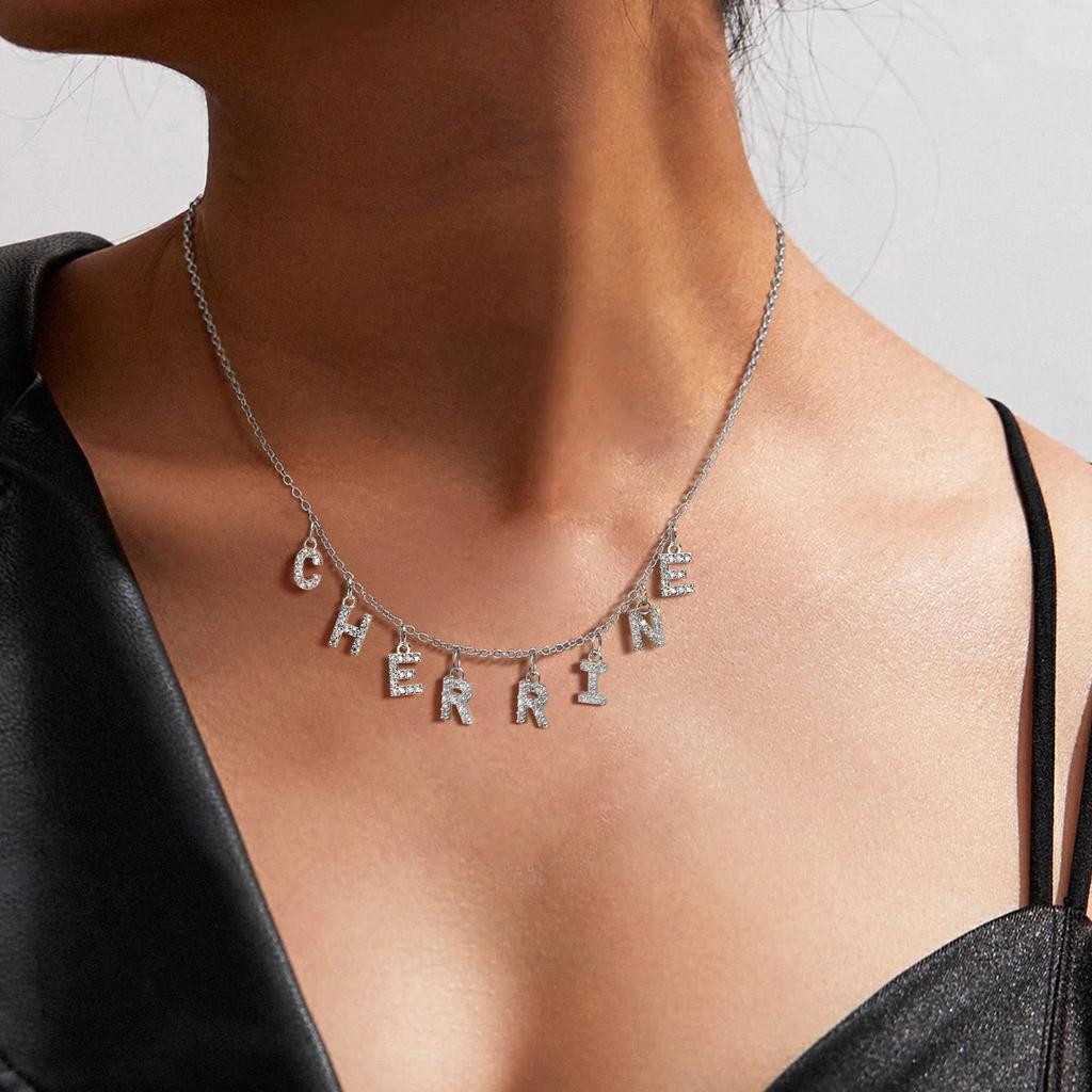 Handmade Personalized Name Necklace for Women Initial Letter Pendant Cubic Zirconia Choker Necklace Stainless Steel Jewelry