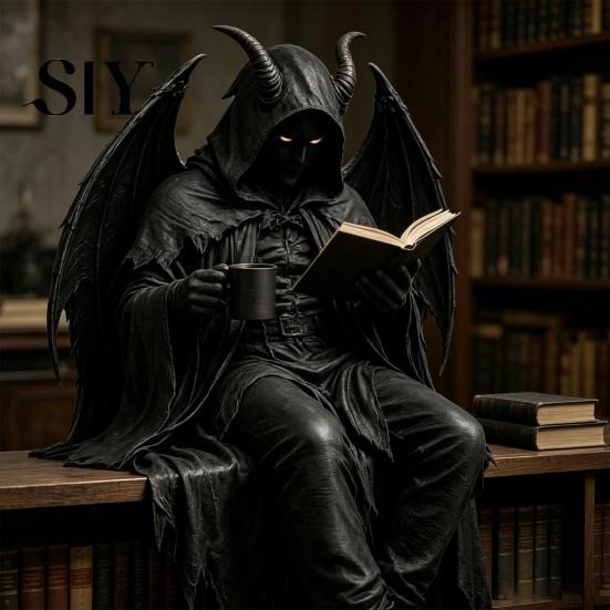 Dunkles Fantasy Buchregal Ornament Gotische Figur, Skelett liest Buch Statue, Akademie Heimdekoration Dekor für Bibliothek Büro Arbeitszimmer Sammler