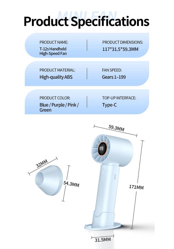 2026 New 12S Icy Mini Portable Handheld Fan