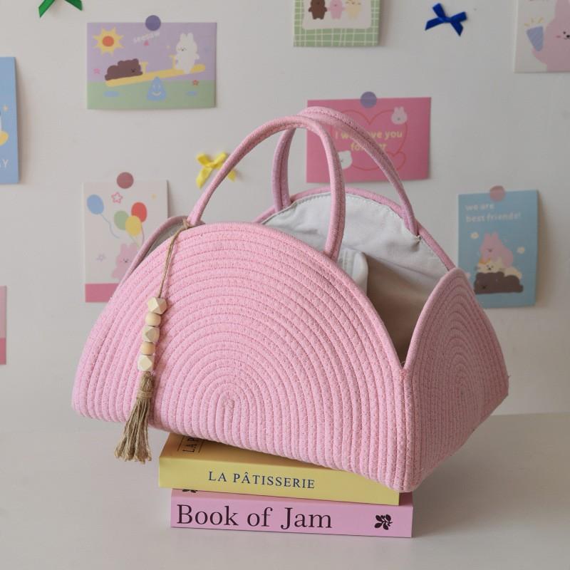 

Simple Woven Portable Baby Diaper Basket Multifunctional Cotton Rope Finishing Storage Office Worker Mommy Handbag Small 32x20x22