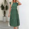 Summer Women Long Dress Polka Dot Print Round Neck Ruffled Sleeveless