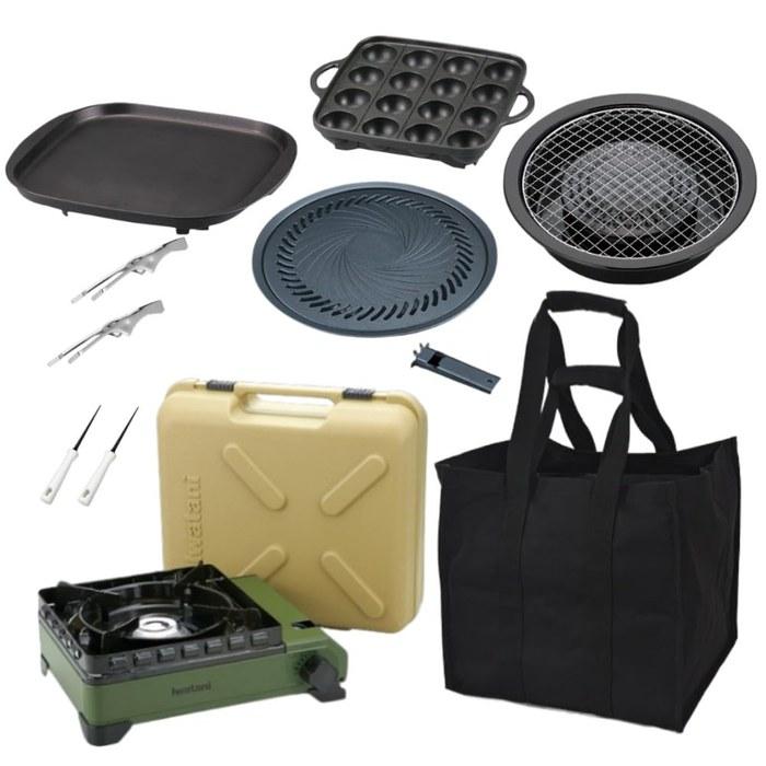 Iwatani Toughmaru Olive CB-ODX-1-OL + 4 Plate Set (Large BBQ, Takoyaki, Grill, Teppanyaki) Black