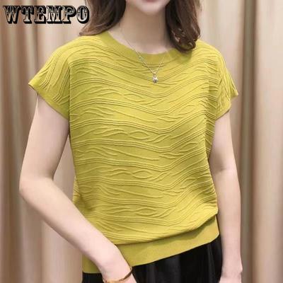 Summer Short Sleeve Knitted New 3D Wave Fashion Casual Loose Ice Silk Shirt Westernized Top