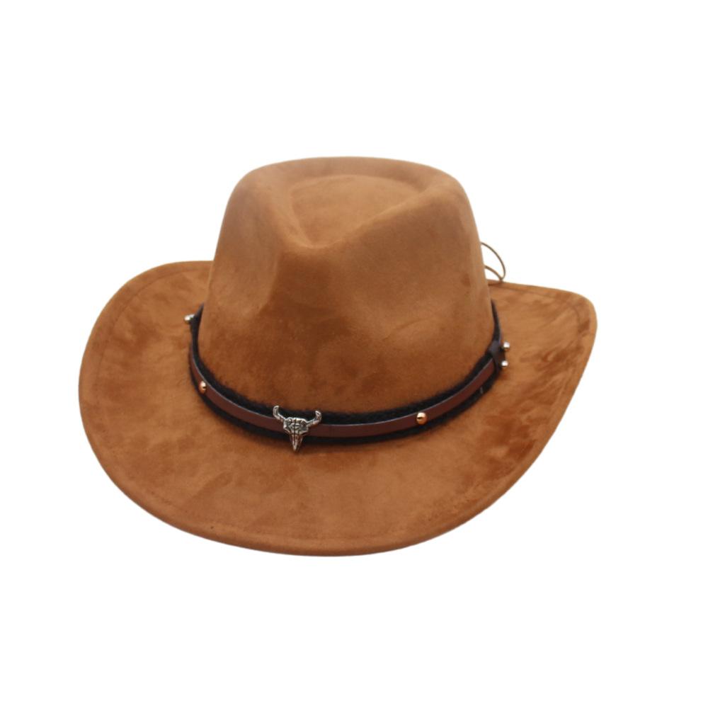Ethnic Wind Roll Brim Top Hat, European, American And Western Cowboy Hat, Tibetan Warped Edge Bull Head Accessories, Men And Women Wholesale Sunscreen