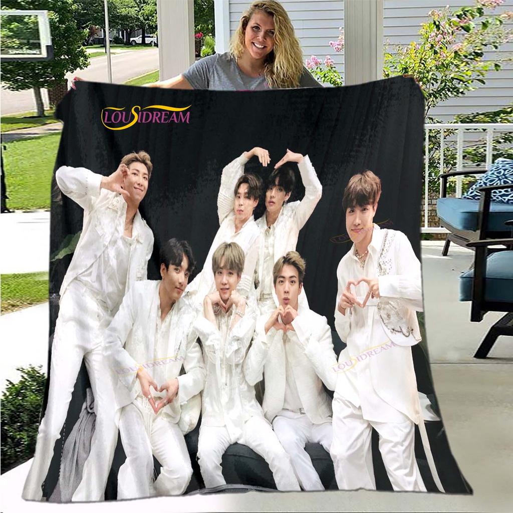 BTS 3D Kpop Bangtan Boys Couverture de lit Bureau Maison Randonnée Pique-nique Couette Épaisse Couvre-lit Tendance Couverture en Flanelle