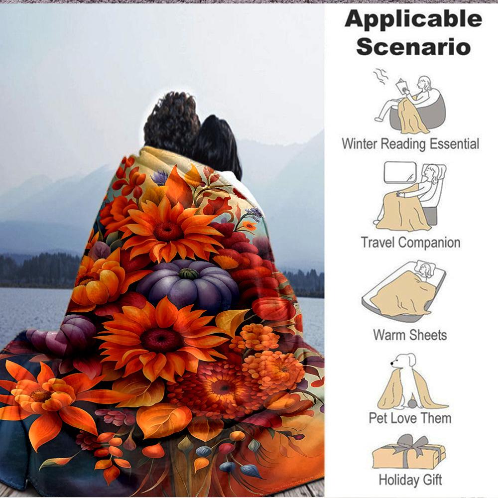 1pc Autumnal Bouquet Blanket, Lightweight Flannel Throw Blanket for Sofa, Bed, Travel, Camping, Living Room, Office, Couch023