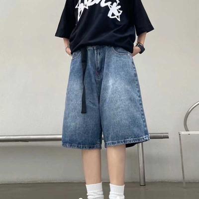 High Street Retro Blue Jeans Shorts Women  Baggy Wide Leg Denim Half Pants Fashion Streetwear Y2k Clothing Plus Size