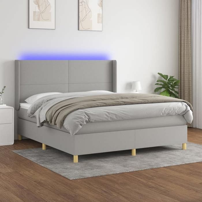 VidaXL Slatted Bed Base with Mattress and LEDs, Upholstered Bed, Double Bed, Adult Bed for Interior Bedroom, 3138725