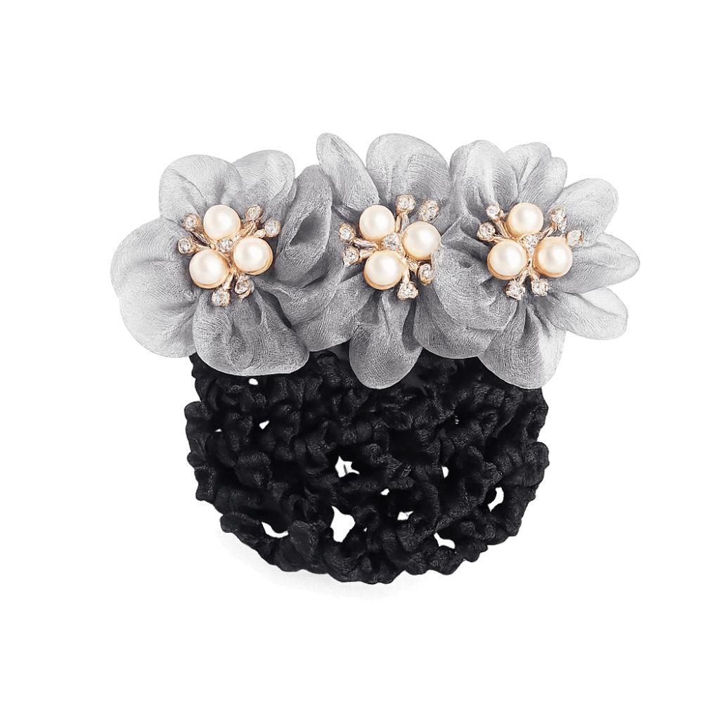 Imitation Pearl Delicate Flower Hair Net Dual-Use Cloth Cover Net Spring Clips Colorful Ornament Hair Accessories