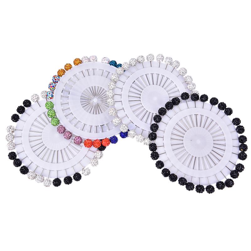 30Pcs Safety Pin Muslim Hijab Scarf Pin  Ball Brooch Straight Head Pin