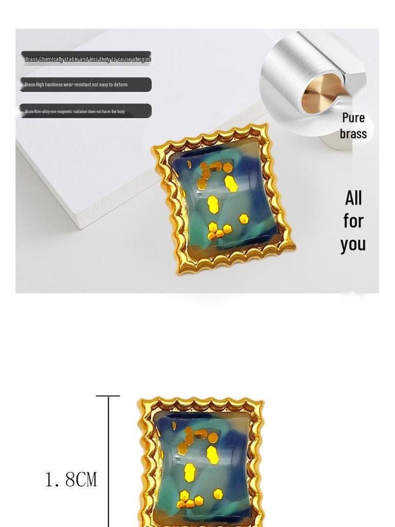 Qingdao Iridescent Geometric Wave Resin Stud Earrings: High-End Retro Fashion for Women