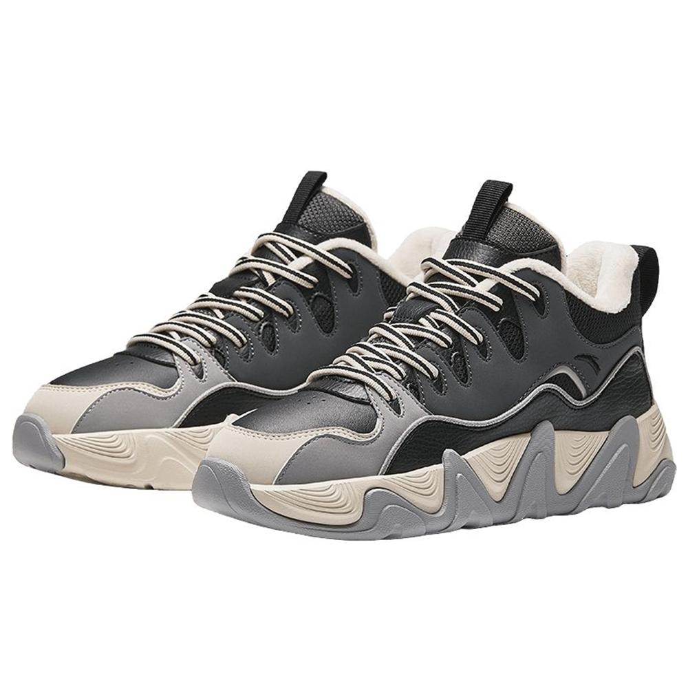Anta Lifestyle Series Comfortable Fleece Warm Non-Slip Low-Top Sneakers Women Sneakers Black Gray Beige 922448916-4