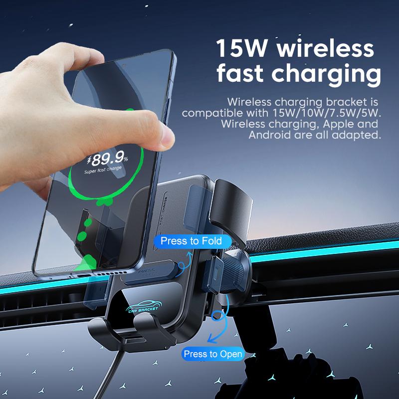 UYUXIO Air Vent Car Phone Holder Manual Clamp Wireless Car Charger 15W Fast Charging Adapter for iPhone Samsung Android Phones