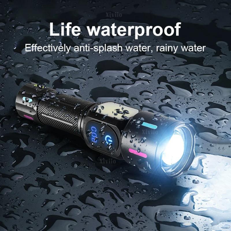 Newest Upgrade LED Flashlight With COB Light Long Shot 2000M USB Type-C Rechargeable LED Torch High Power Outdoor Flashlights