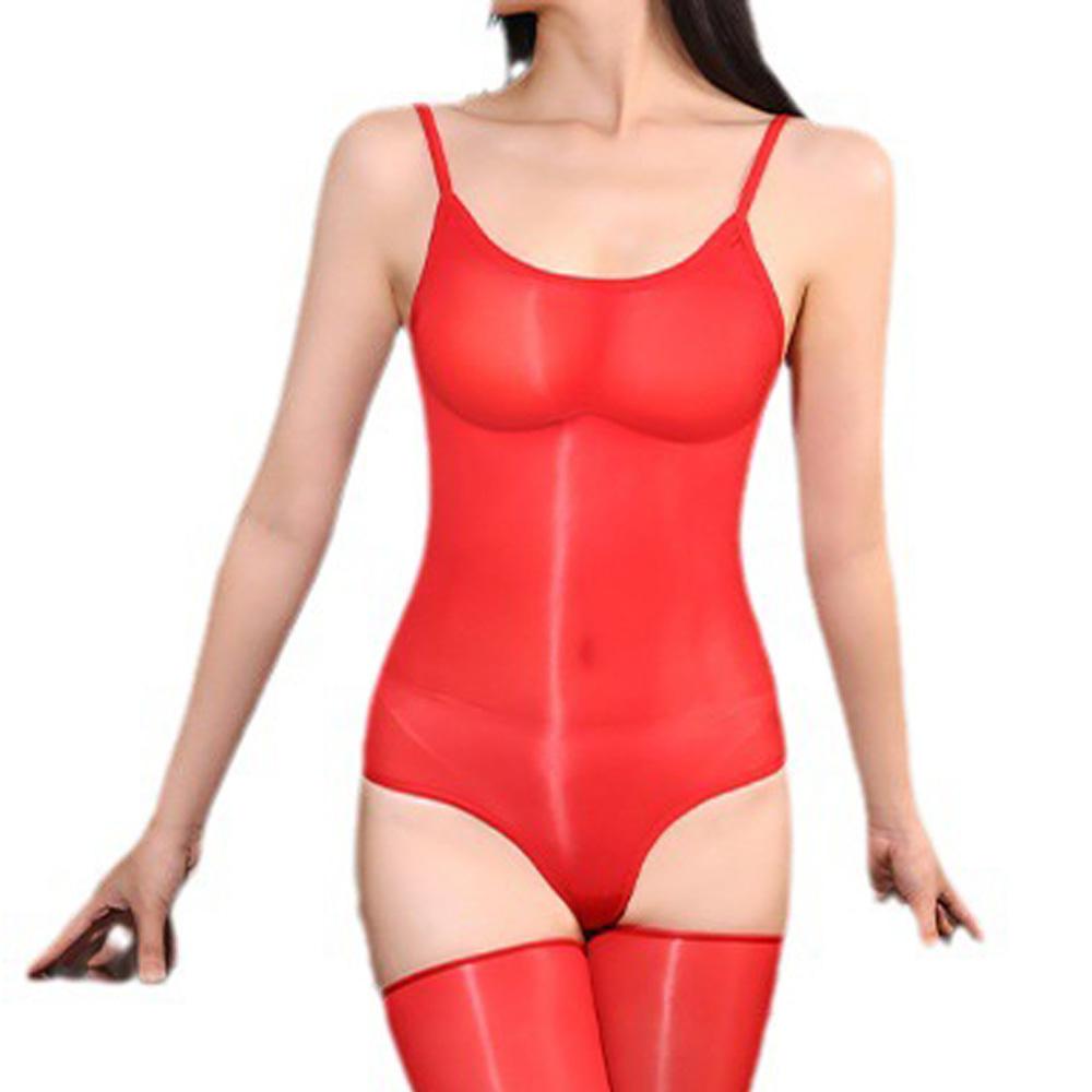 Sexy Damen Öl Glänzend Hoher Beinausschnitt Bodysuit Durchsichtig Offener Schritt Einteiler Tanga Formendes Leotard Sexy Eng Candy Farbe