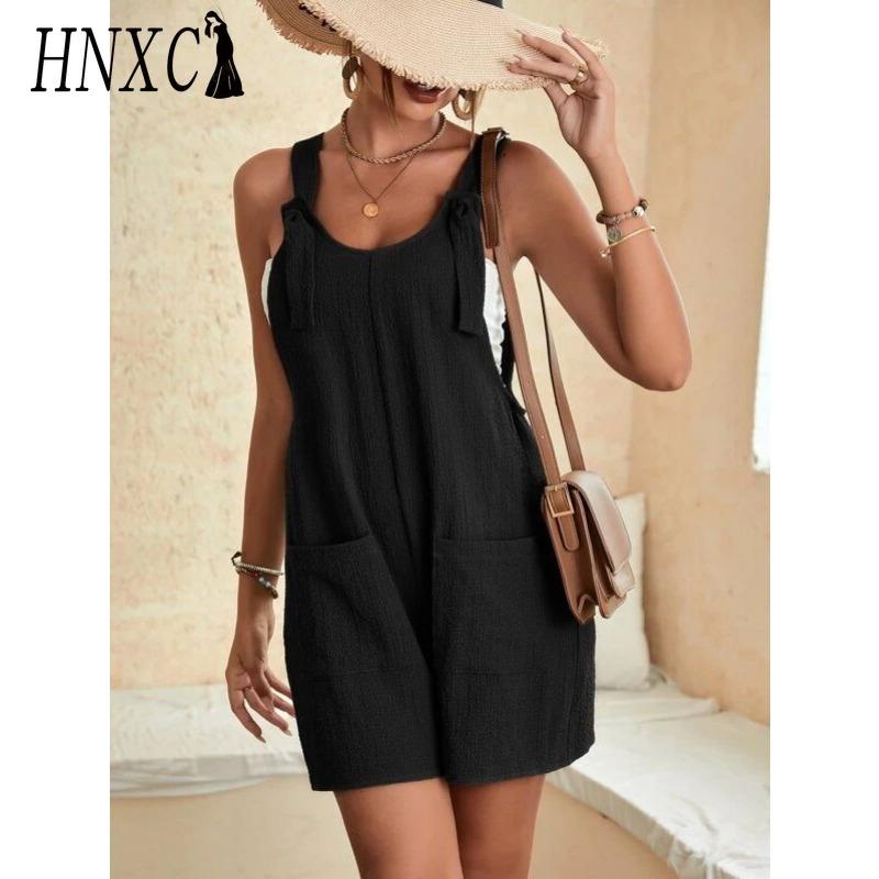 HNXC Women's Fashion Casual Solid Color Print Summer Spring Sleeveless Suspenders Trousers Jumpsuits & Rompers