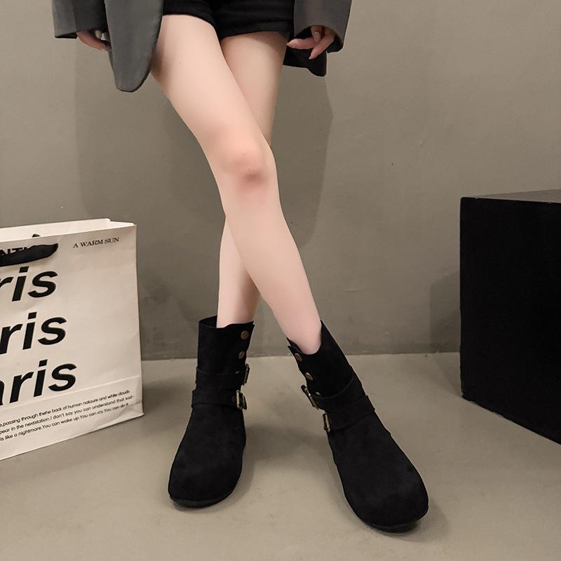 American cowboy new casual inner heightening pile western fold rad large size women's short boots women's boots retro