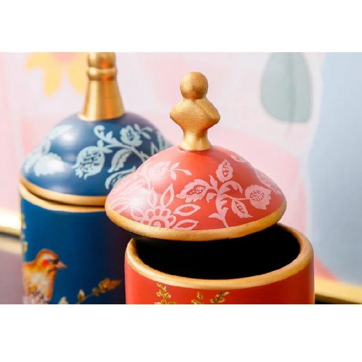 American Ceramic Storage Tank Pastoral Bird Printing Utensil Multifunction Tea Coffee Cup Painted Ceramics With Lid Jewelry Box