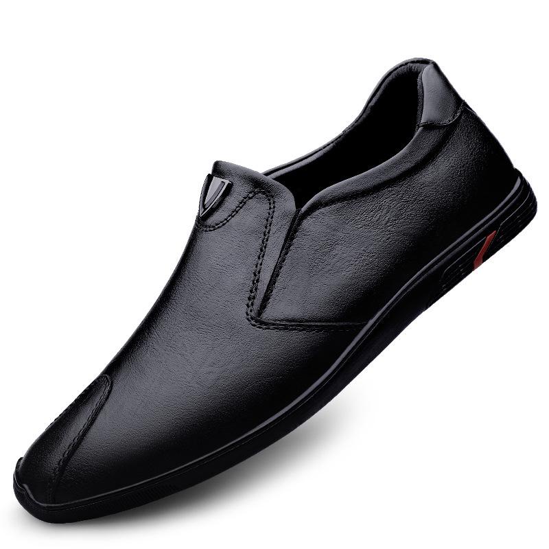 Men s Casual Cowhide Loafers: Trendy British Leather Slip-Ons for Spring & Summer Size 37