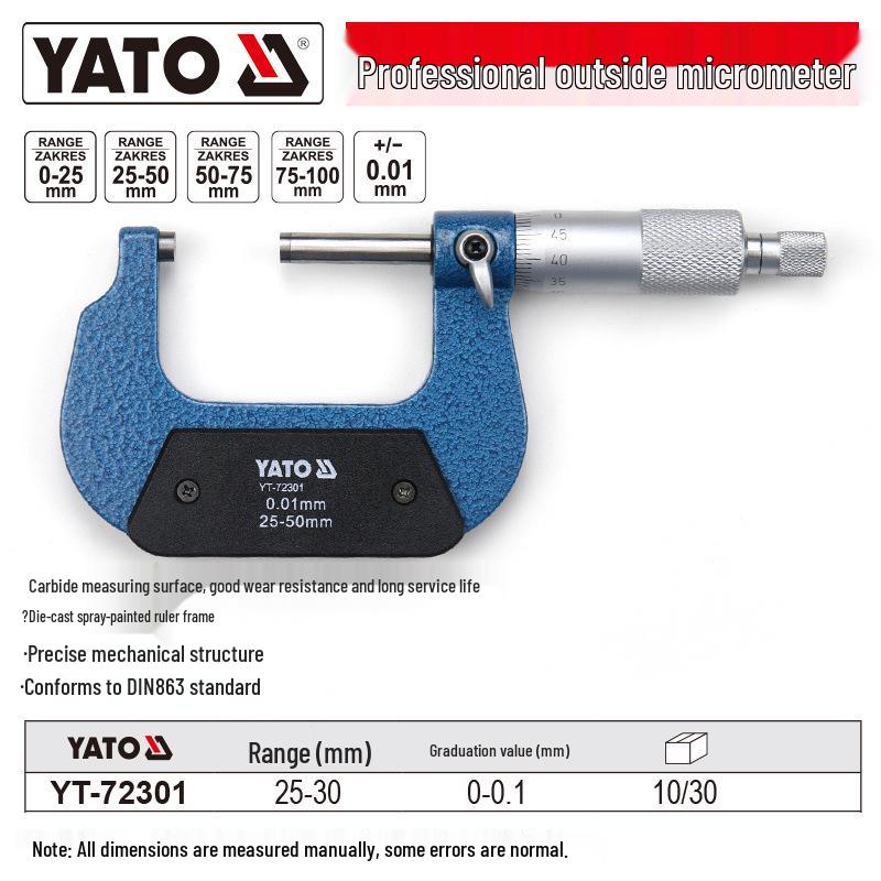 Vysoce přesný vnější mikrometrický spirálový hloubkoměr YATO