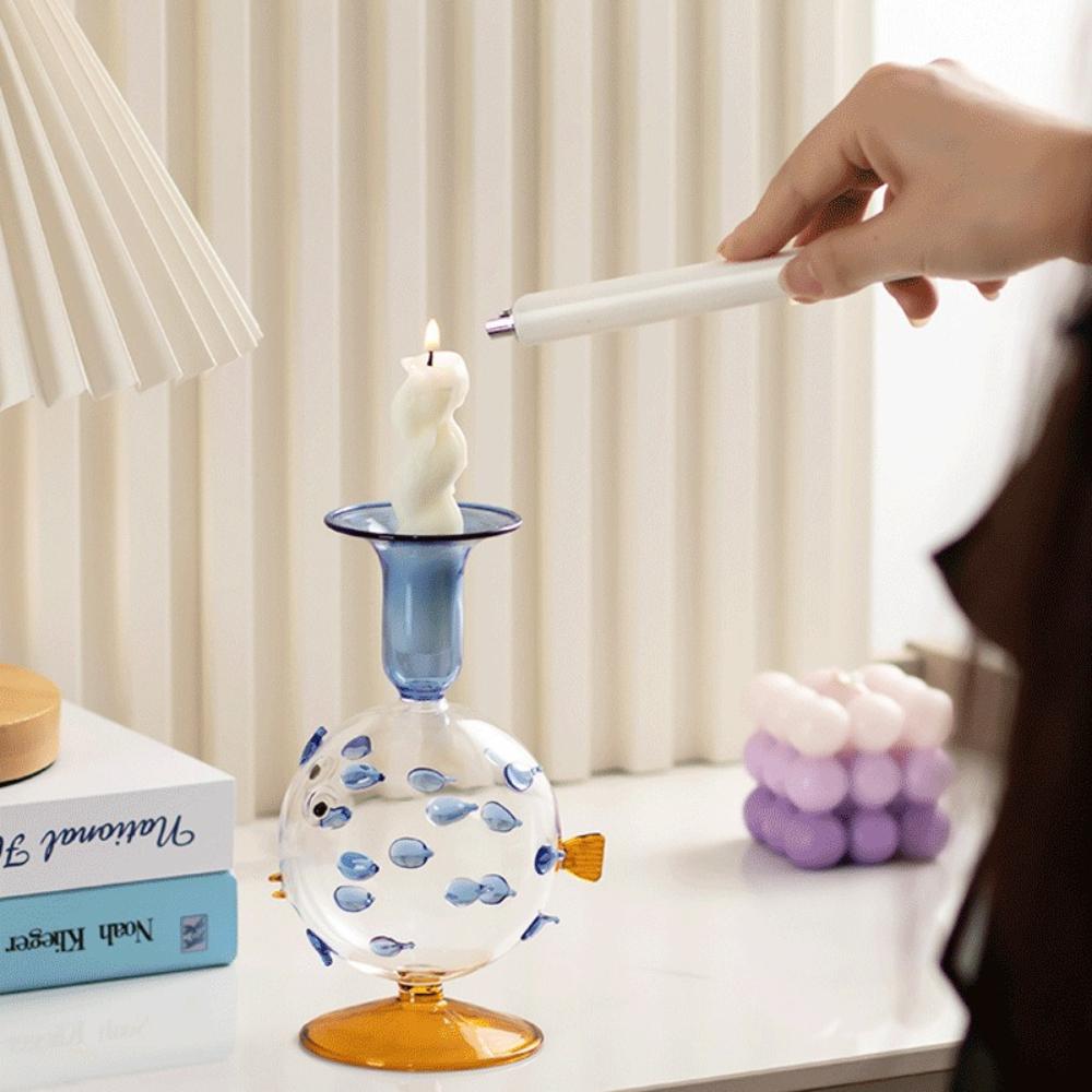 Kreativní Roztomilý Skleněný Držák na Svíčku ve Tvaru Fugu Ozdoba pro Domácí Dekoraci Držáky na Svíčky Ozdoby Párty Dekorace Dárek