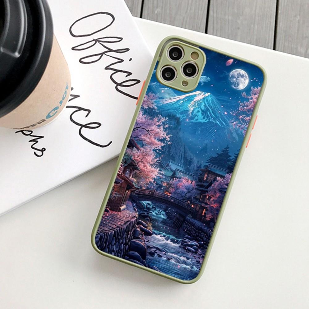 Japanese Landscape Phone Case For IPhone 14 11 12 13 Mini Pro Max 8 7 Plus X XR XS MAX Translucent Matte Cover