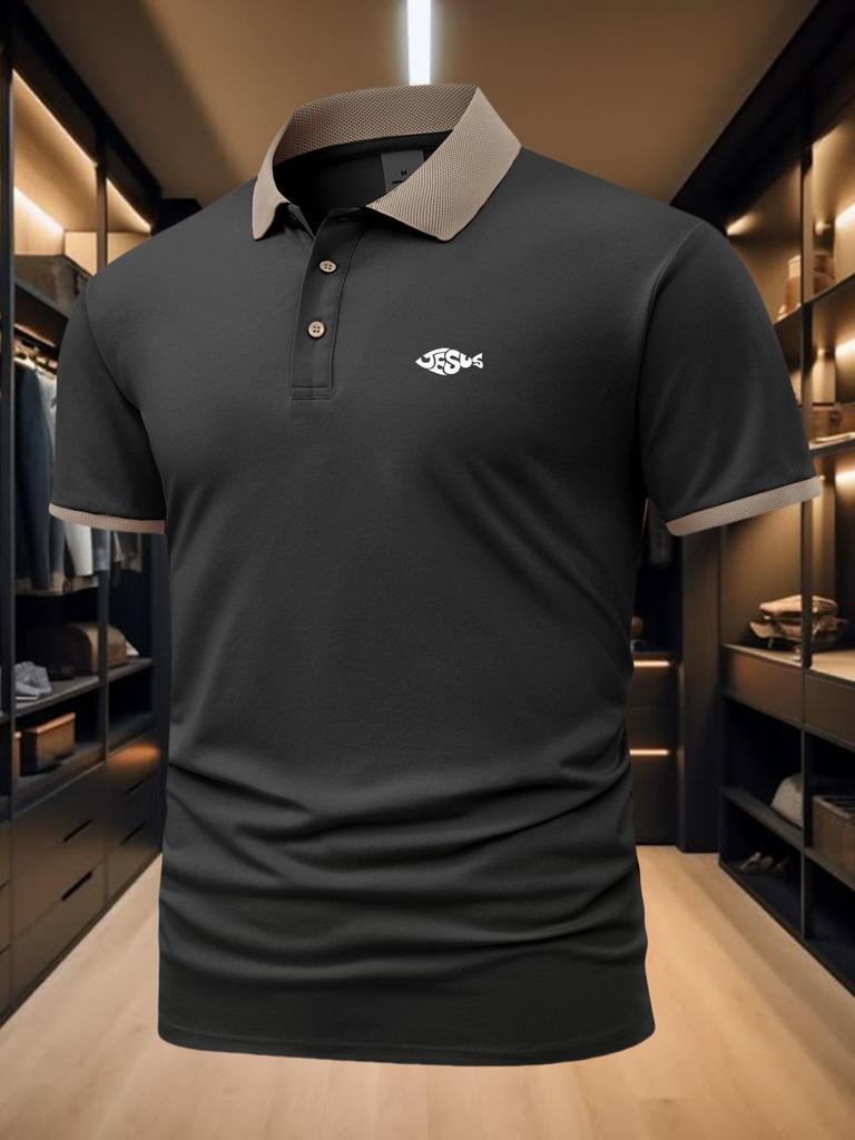 Mens Contrast Collar Short Sleeve Polo Shirt, Casual Golf Sports Tops, Classic Fit for Course Walk Outdoor Hangout Commute Wear
