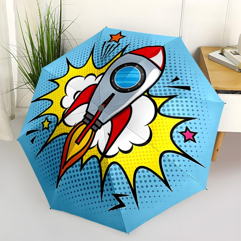 

1pc Rocket Launch Automatic Opening/Closing Umbrella with Operation & Windproof Canopy - Folding Design, Holiday Gift yy260225156