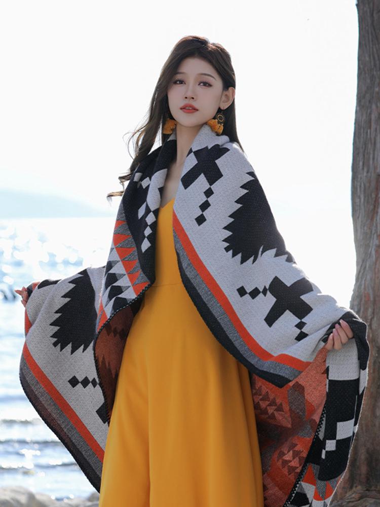 New  Knitted Elegant Women Scarf Winter Vintage Poncho Female Thick Wrap Blanket Capas Para Mujer Chales Pashmina Shawl Boho