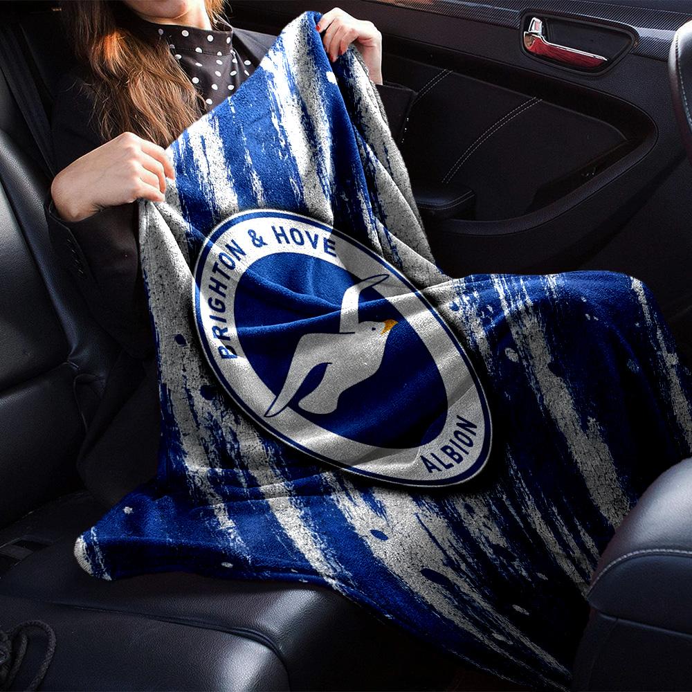Brighton & Hove Albion Crest Flannel Blanket, Soft Polyester, Modern Design, All-Season for Camping, Travel, Gifts for holidays or birthdays