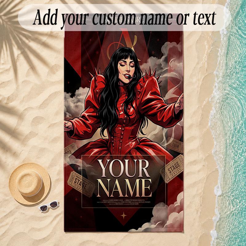 Beach TowelLady Gaga Custom Name Text Personalized Soft Towel for Beach Pool Indoor Home Decor Gift