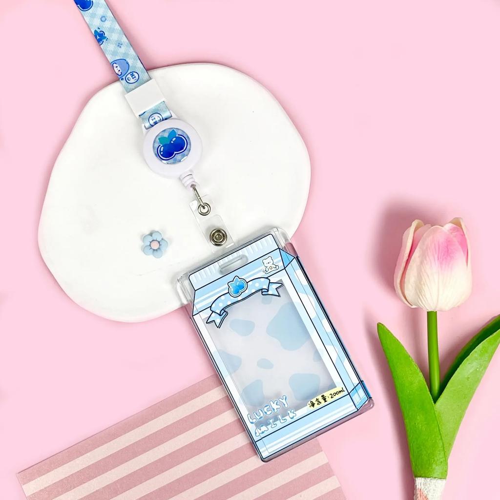 Student Fun Transparent Card Covers Spring Rope Cartoon Meal Card Case Game Cards Protection Covers Lanyard Credit Card Holder
