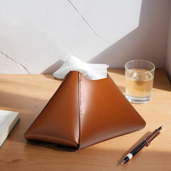 Faux Leather Tissue Holder Decorative Tissue Box Cover Pyramid Tissue Box Case Tabletop Tissue Dispenser