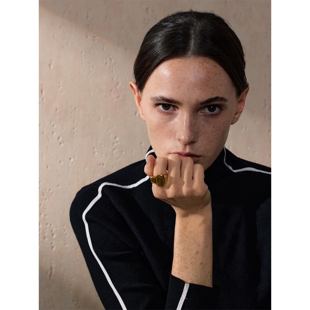 Yhpup Stainless Steel Smooth Metal Geometric Cast Golden Ring for Women Charm Texture Rust Proof Fashion Statement Jewelry