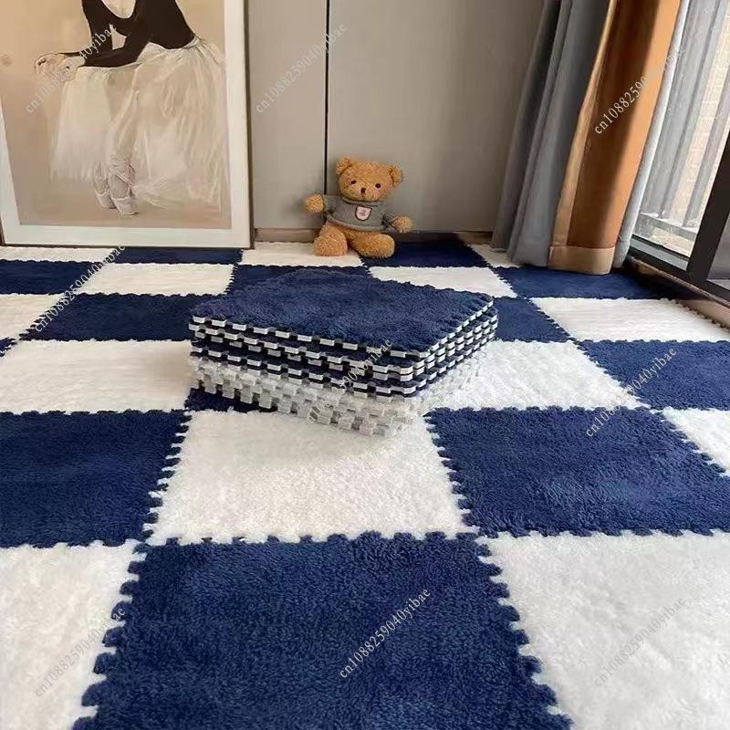 12Pcs Winter Hot Selling Interlocking Mat 30x30CM Plush Splicing Carpet Bedside Mat for Bedroom All-Season Soundproof and Warm