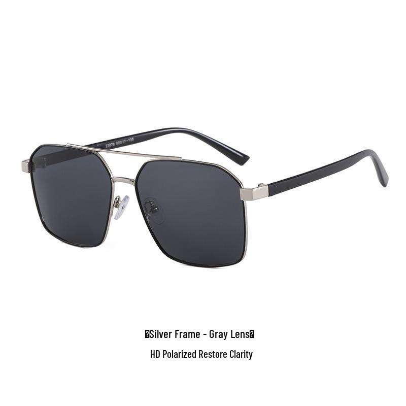 Men's High-End Polarized Double Bridge Metal Sunglasses for Fishing & Driving Sun Protection