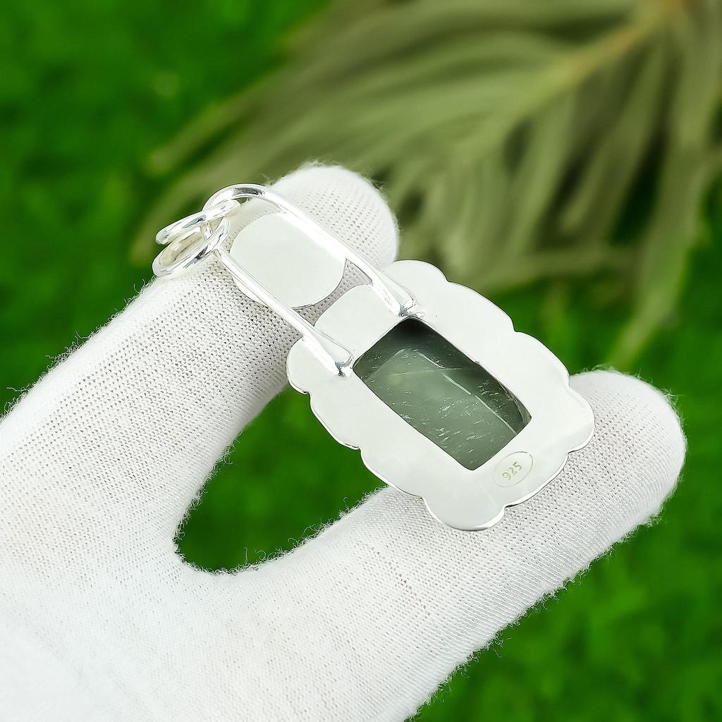 Sterling Silver Radiant Polychrome Jasper Stone Bezel Daughter Pendant Jewelry