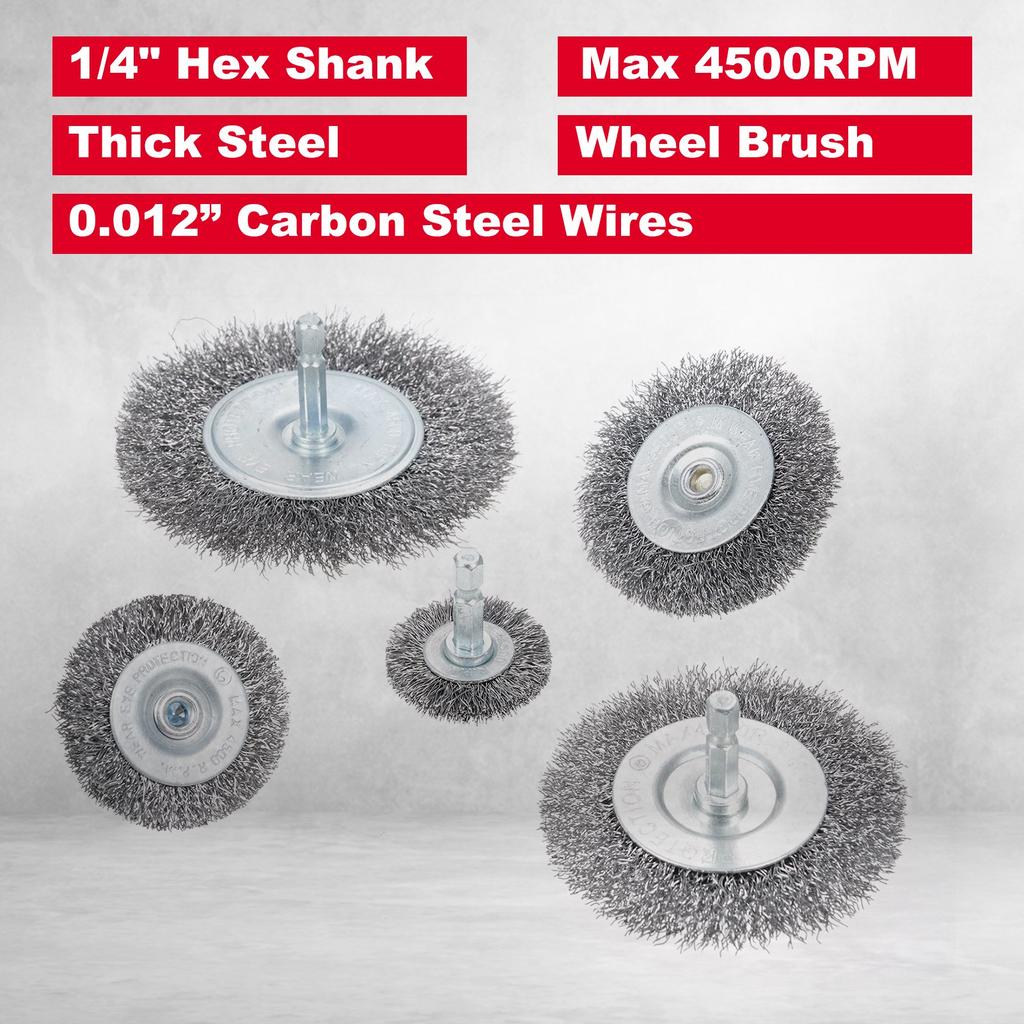 13 Pcs Wire Brush Set for Rusts Removal 0.012in Coarse Carbon Steel Crimping Wire Brush Kit with 1 4 Inch Hex Shank for