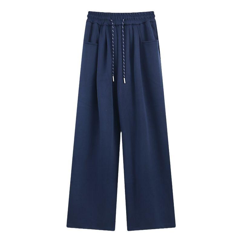 Casual Pants, Women's Stretched-waist Drawstring Wide-leg Pants, Loose and Slimming Pants for Early Autumn, Straight-leg Pants and Flip-flops