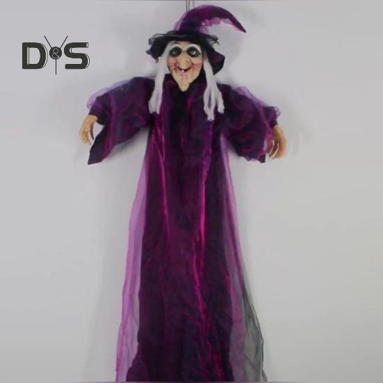 Halloween Flying Witch Decoration Outdoor Hanging Witch Statue with Light Large Screaming Witch Prop for Garden Yard Lawn Decor