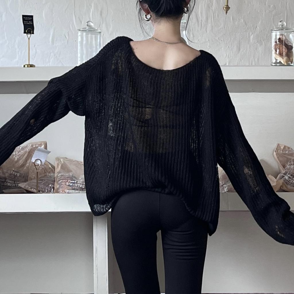 Summer New Thin and Transparent Perforated Basic Versatile Loose Sweater Cover Sweater Design Sense Knit Sweater