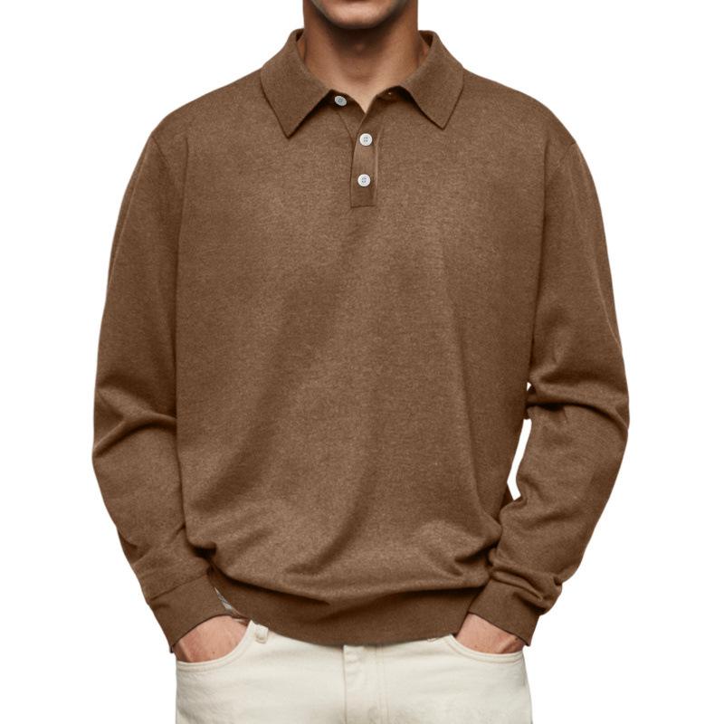 Men S Long Sleeve V Neck Button Casual Polo Shirt