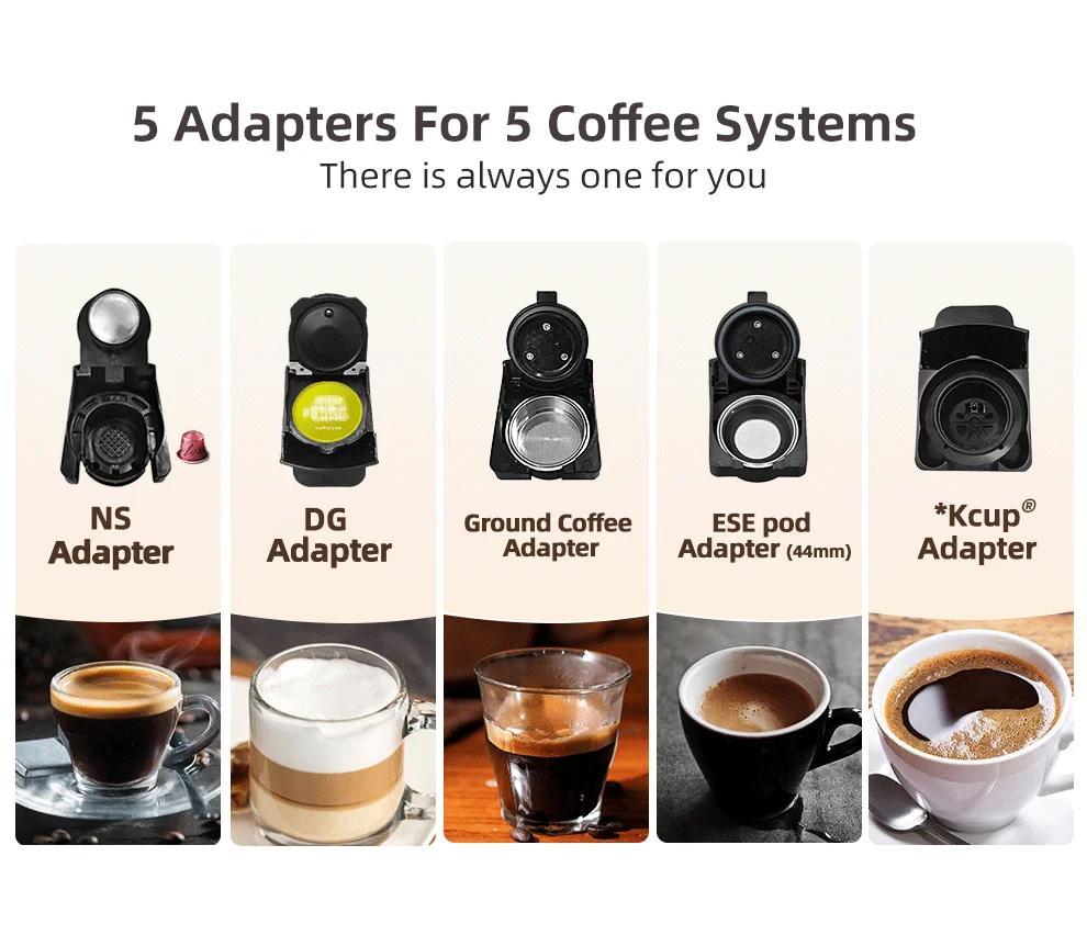 Mehrere Kapselkaffeemaschine, Heiß/Kalt Dolce Gusto Milch Nespresso Kapsel ESE Pad Gemahlener Kaffee Cafeteria 20Bar 5 in 1, H2B