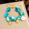 DIEYURO 316L Stainless Steel Starfish Irregular Blue Stone Conch Bracelet For Women Classic Wrist Chain Jewelry Party Gift