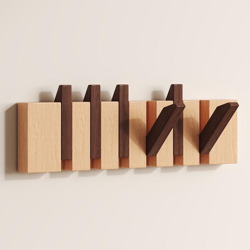 Solid Wood Wall-Mounted Piano Key Coat & Hat Rack - Punch-Free Storage Solution for Bedroom, Entrance, or Hallway.